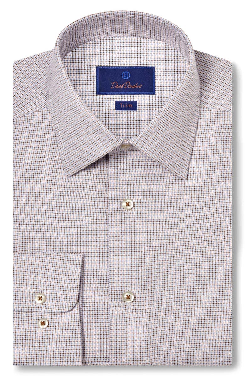 David Donahue Trim Fit Dobby Micro Check Dress Shirt, Main, color, Sky/ Choco