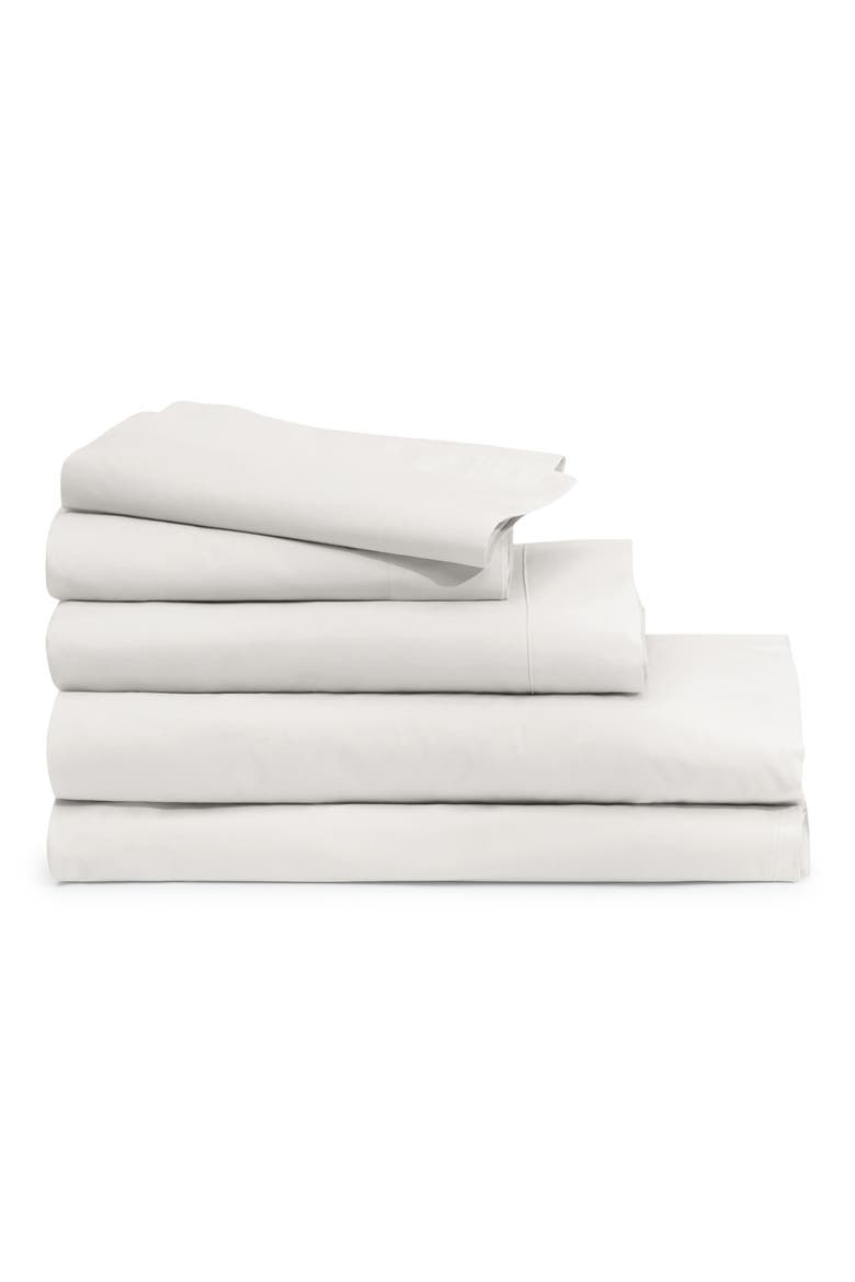 300 Thread Count Organic Cotton Percale Sheet Set, Main, color, WHITE/WHITE