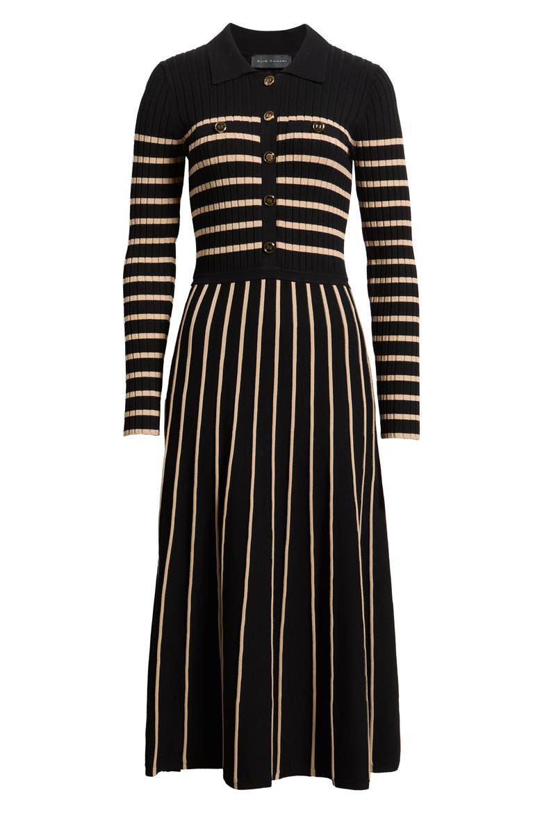 The Elodie Long Sleeve Rib Maxi Dress, Alternate, color, NOIR/ VICUNA STRIPE