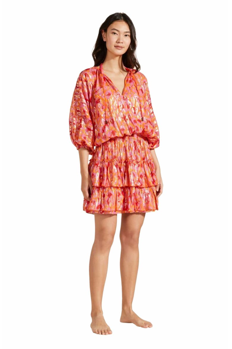Women's New Leopard Ruffles Silk Dress, Main, color, ABRICOT