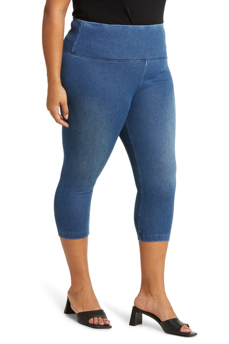 'Lyssentials Denim Capri Leggings, Alternate, color, MIDWASH