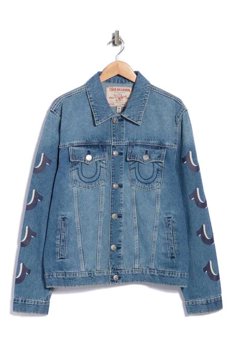 Jesse Horseshoe Print Denim Jacket, Main, color, MEDIUM RODEO BLUES