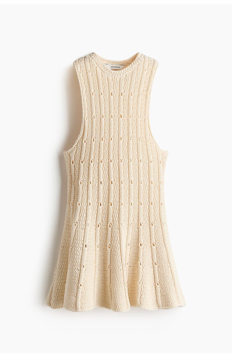 H&M Pointelle-knit Peplum Top, Main, color, Cream