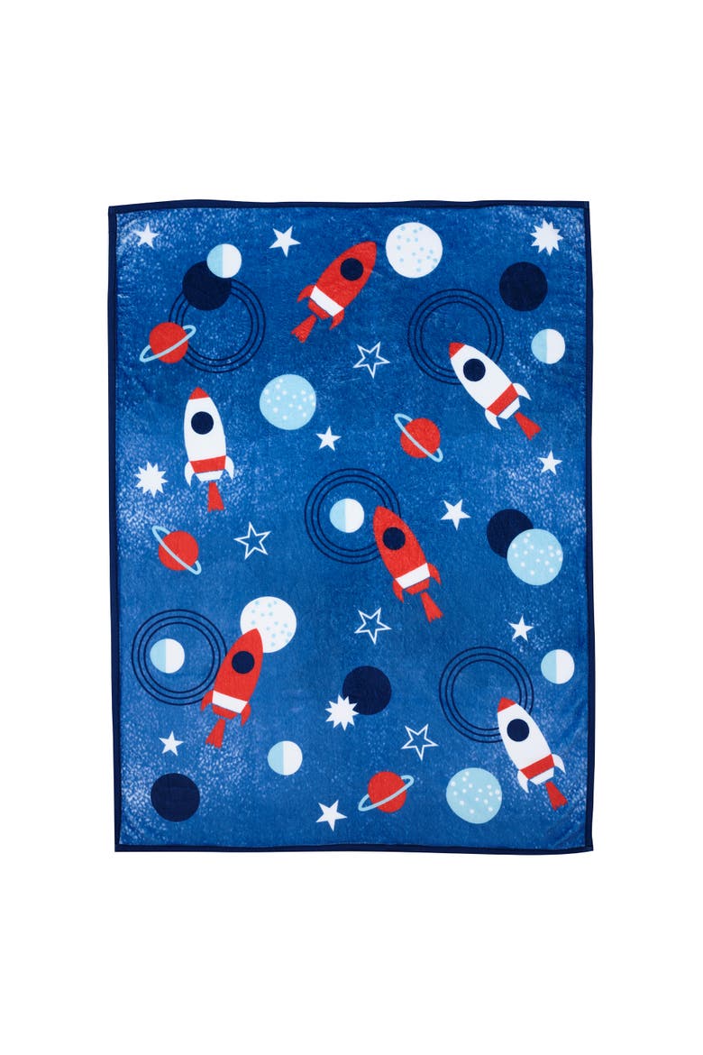Space Galaxy Blue Rockets/Planets/Stars Baby Blanket, Alternate, color, Blue