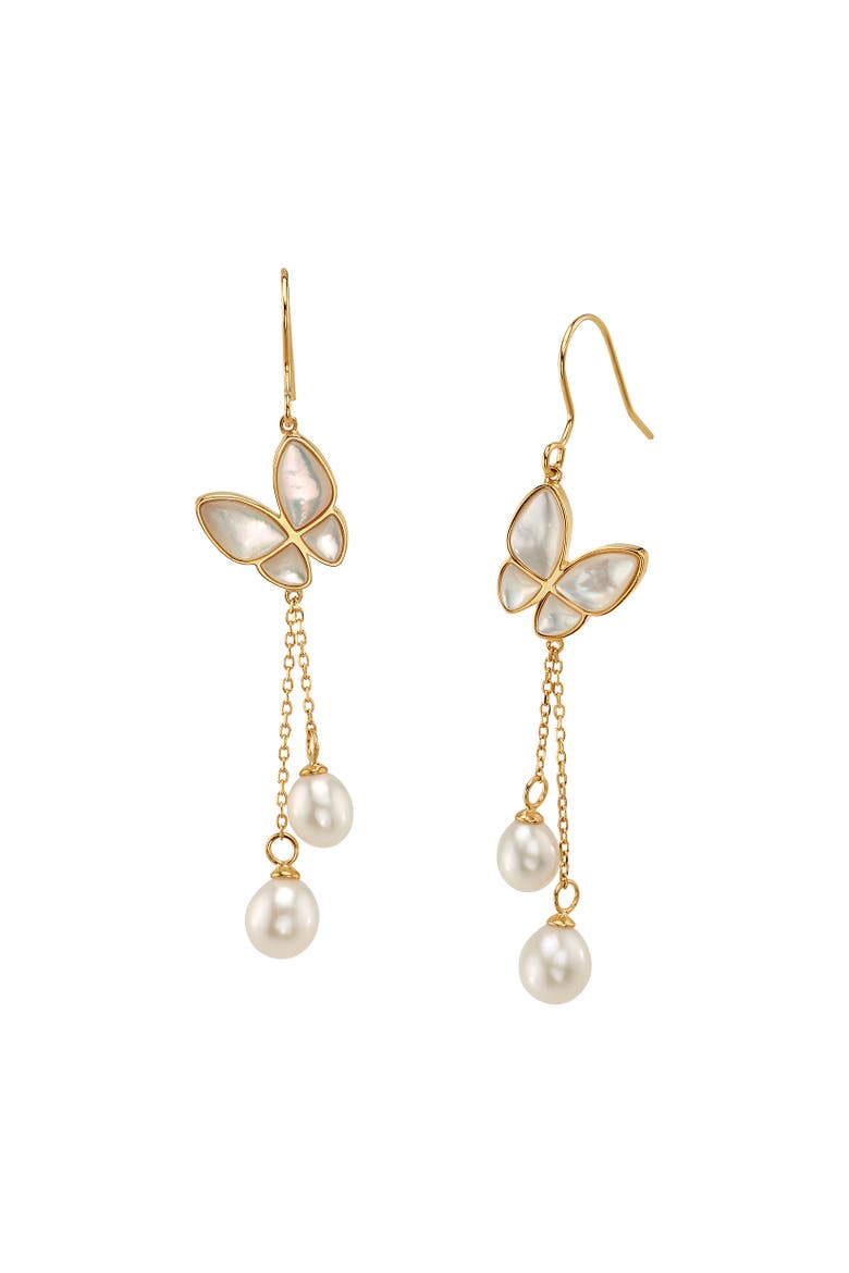 White Freshwater Pearl Gaia Earrings, Main, color, Yellow Gold Fill