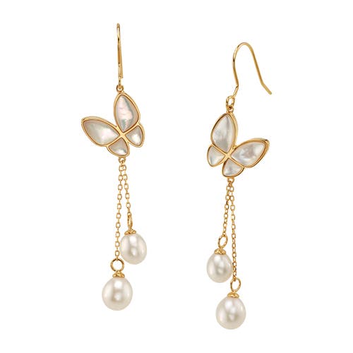 The Pearl Source White Freshwater Pearl Gaia Earrings In Yellow Gold Fill