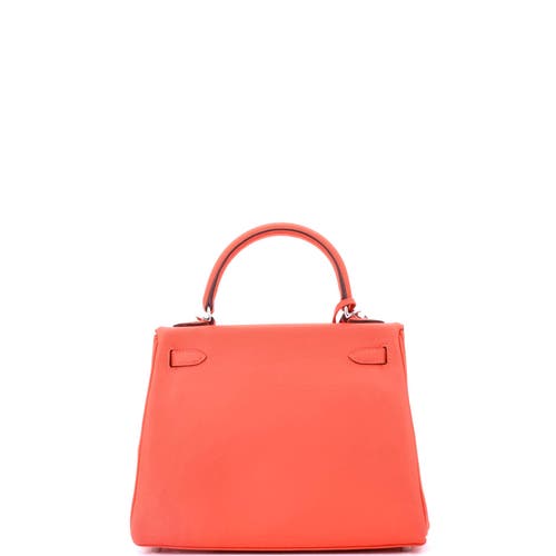 Pre-owned Hermes  Hermes Kelly Handbag Orange Swift With Palladium Hardware 25 In Red