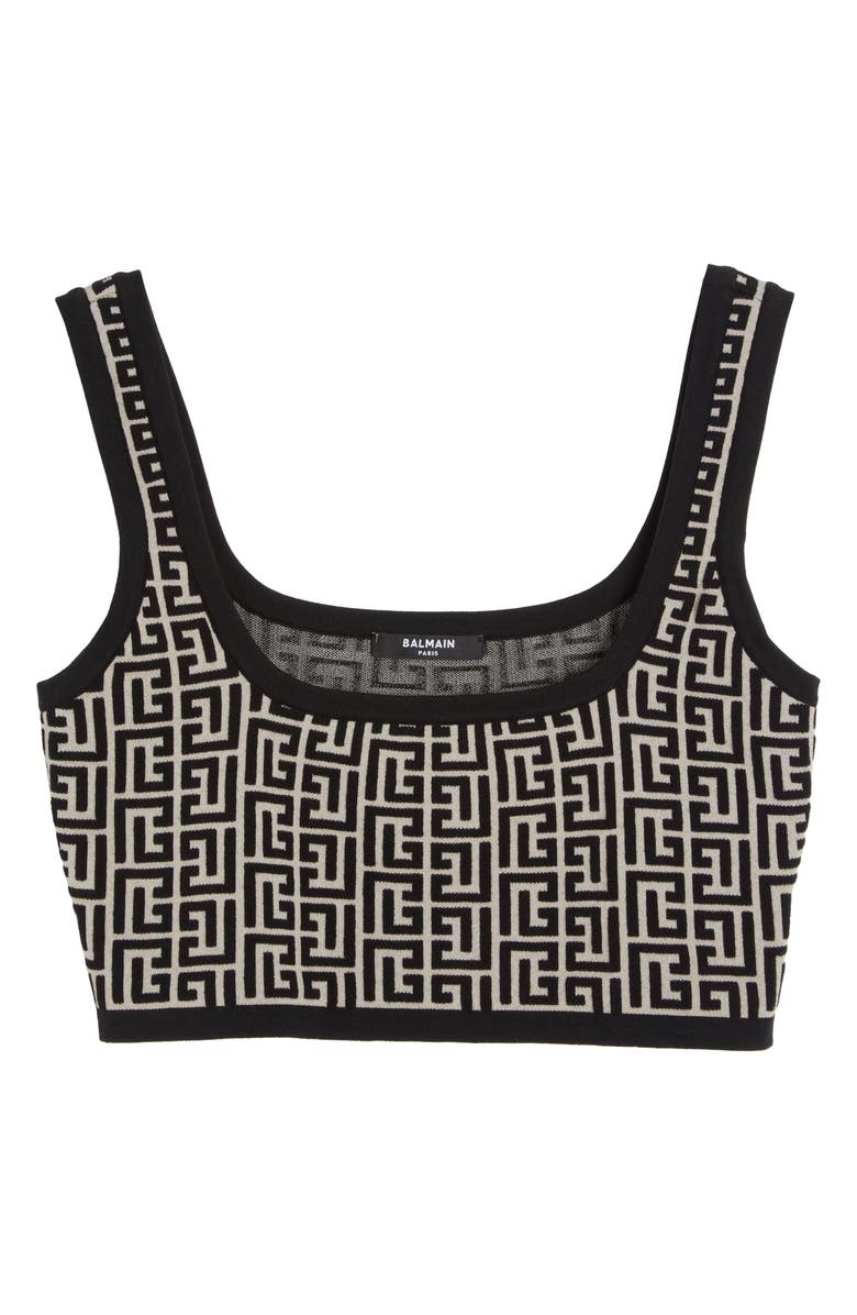 Balmain Monogram Jacquard Crop Top, Alternate, color, 