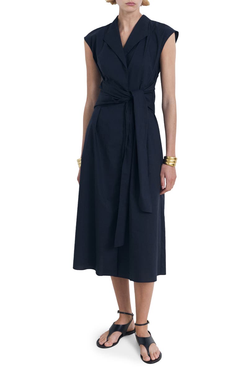 MANGO Knot Detail Midi Dress, Main, color, Dark Navy