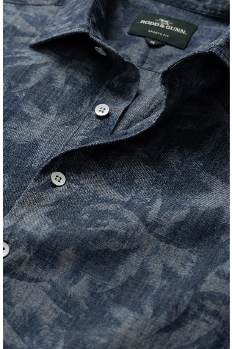 Arthurs Pass Palm Print Short Sleeve Button-Up Shirt, Alternate, color, COBALT