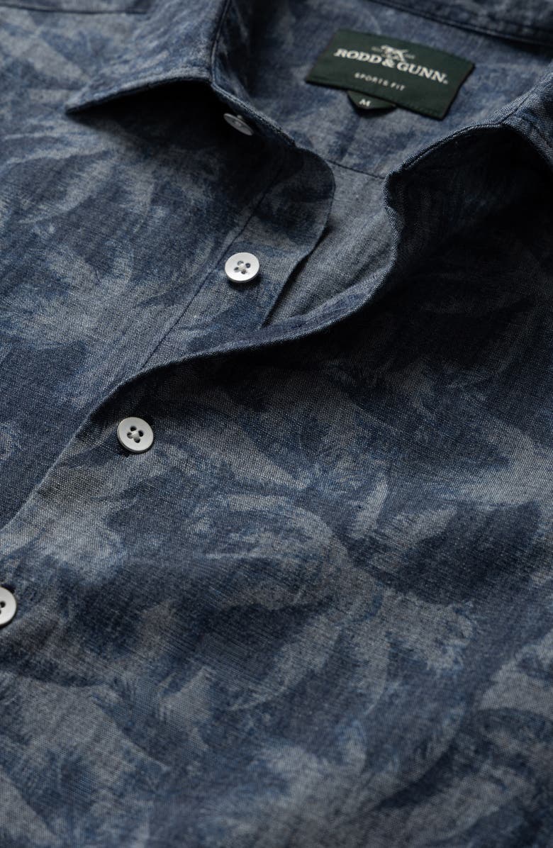 Rodd & Gunn Arthurs Pass Palm Print Short Sleeve Button-Up Shirt, Alternate, color, Cobalt
