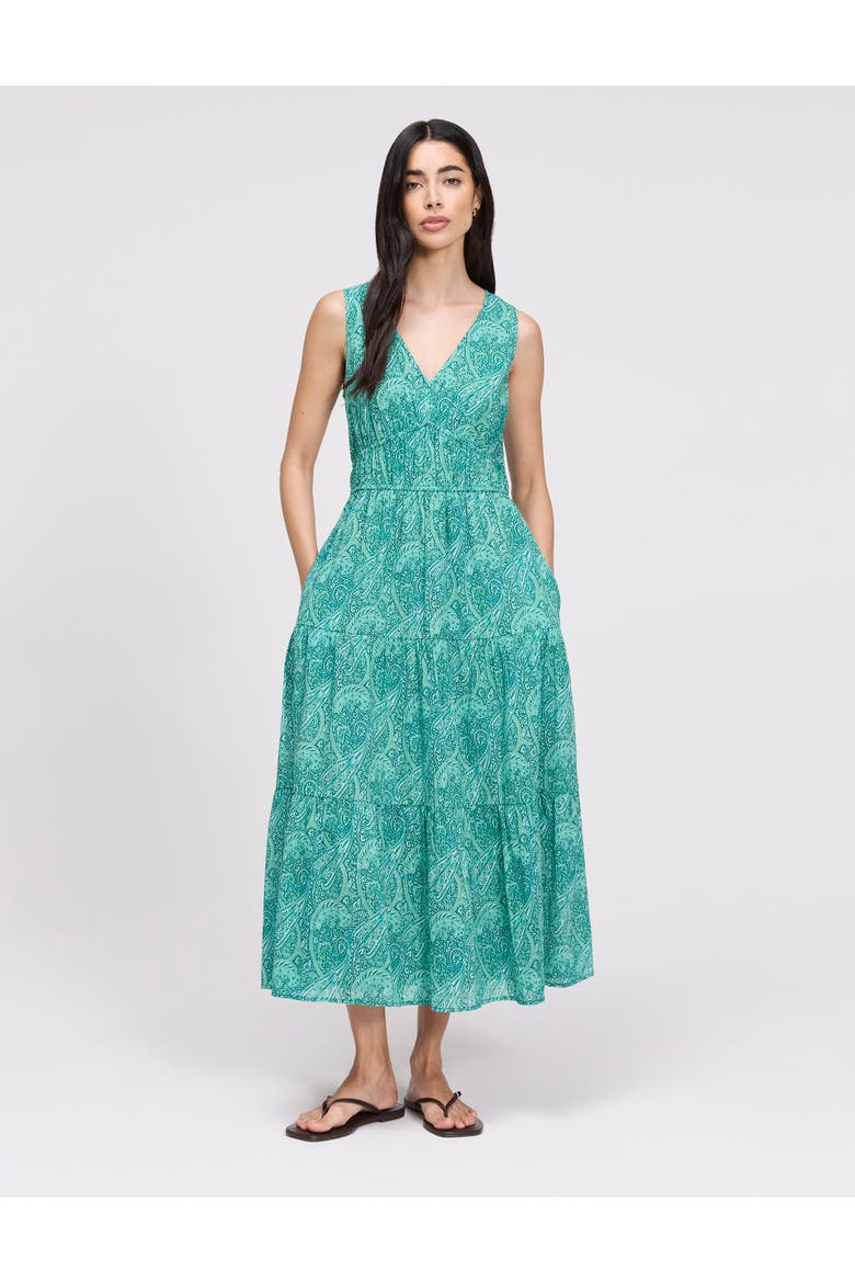 Petite Shannon Cotton Tiered Midi Dress, Main, color, Green Paisley