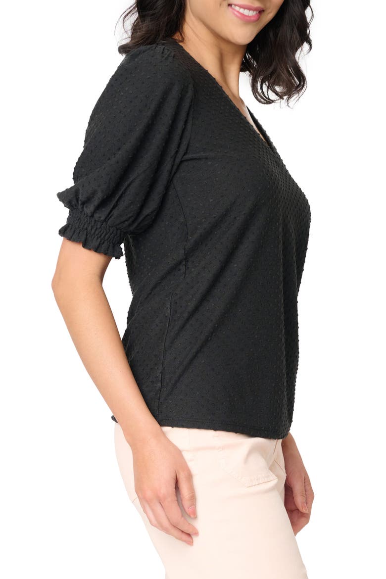 Clip Dot Puff Sleeve Top, Alternate, color, BLACK
