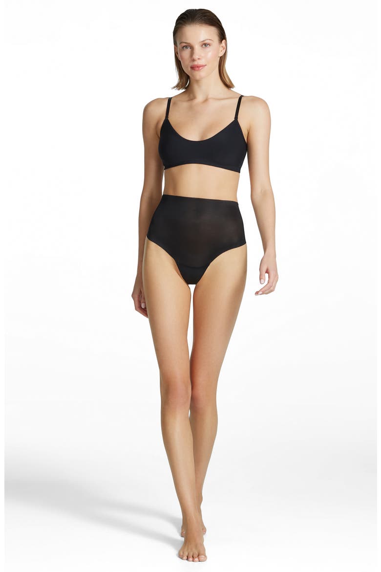 Feather Light Control High Waist Thong, Alternate, color, BLACK