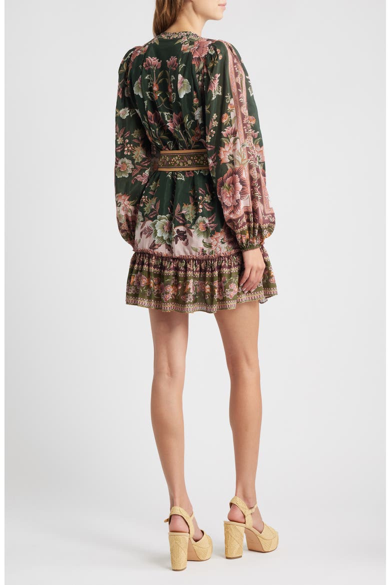 Flowering Garden Tree Long Sleeve Cotton Blend Minidress, Alternate, color, GREEN