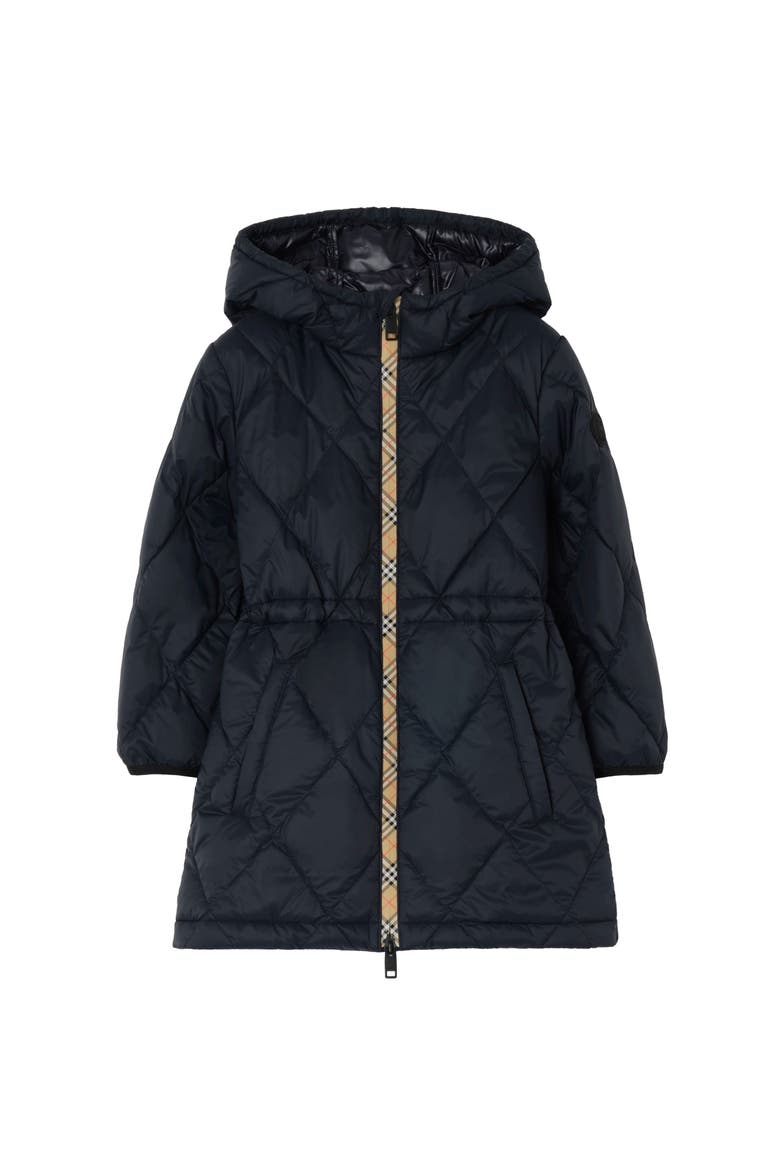 Checker-tape Quilted Nylon Hooded Coat, Main, color, Navy