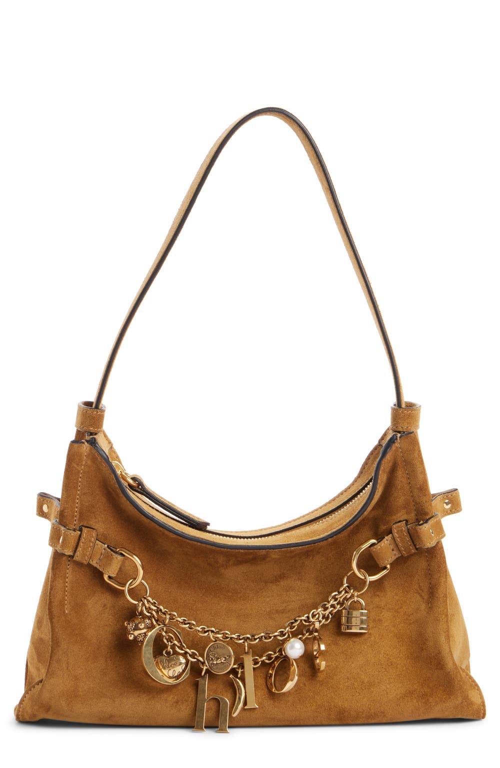 Charms Suede Hobo Bag, color, GOLD KHAKI