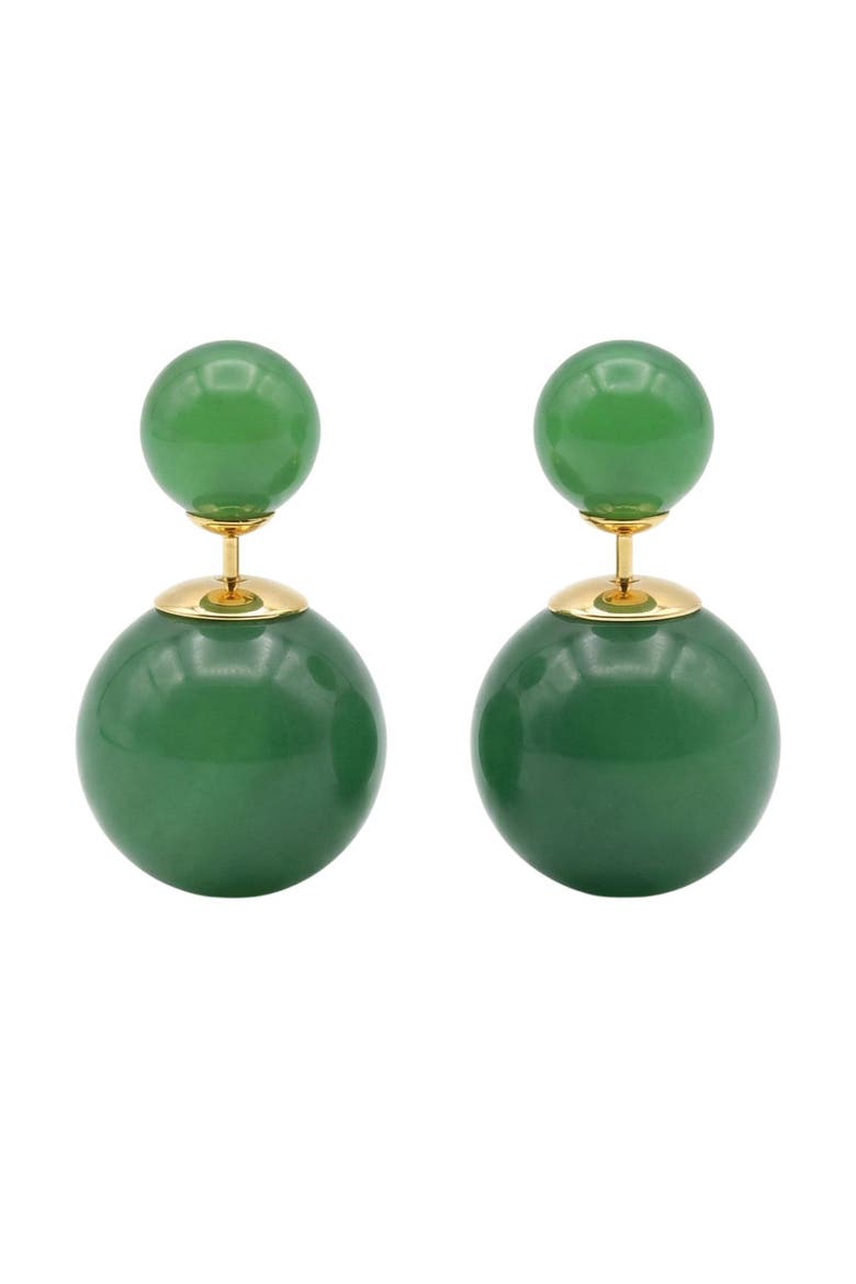 Orbit Duo Double ended jade stone stud earrings, Main, color, Bright green