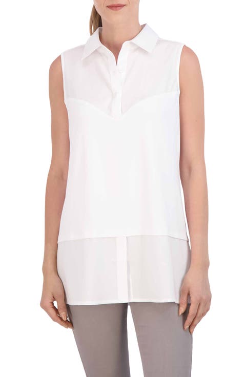 Sasha Mixed Media Sleeveless Layered Shirt