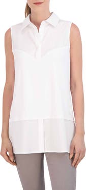 Foxcroft Sasha Mixed Media Sleeveless Layered Shirt