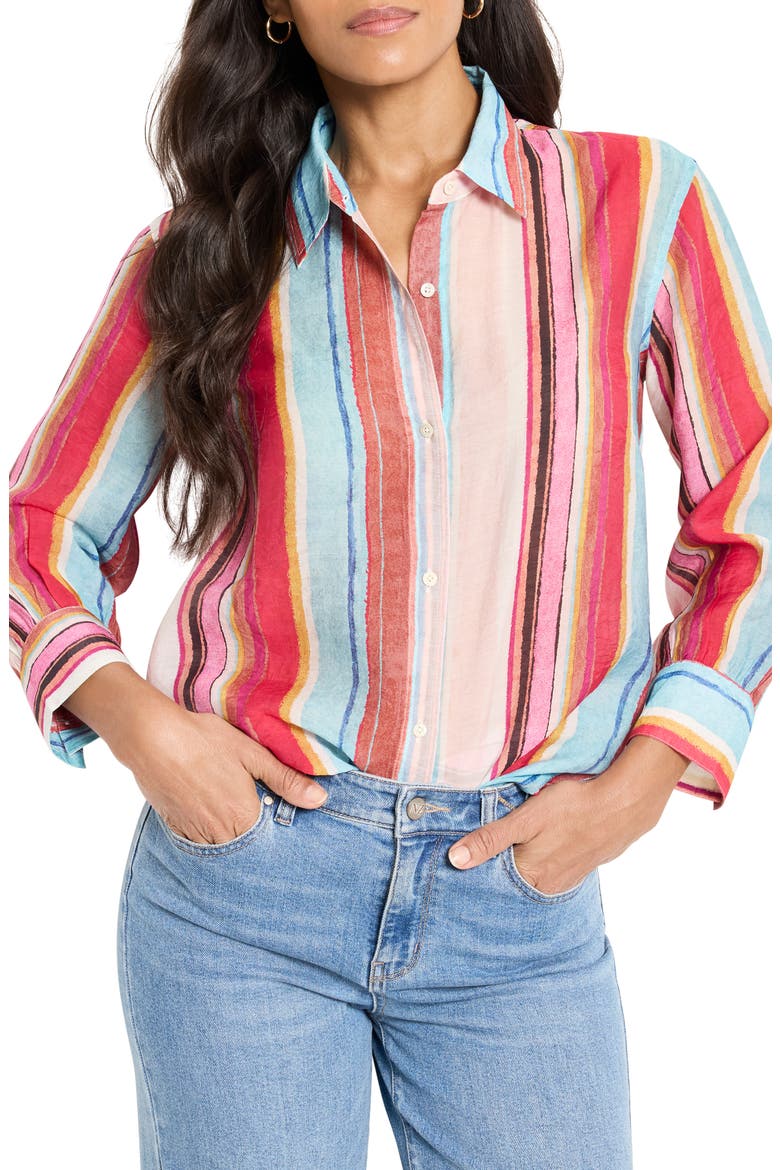 Horizon Breeze Stripe Button-Up Shirt, Main, color, PINK MULTI
