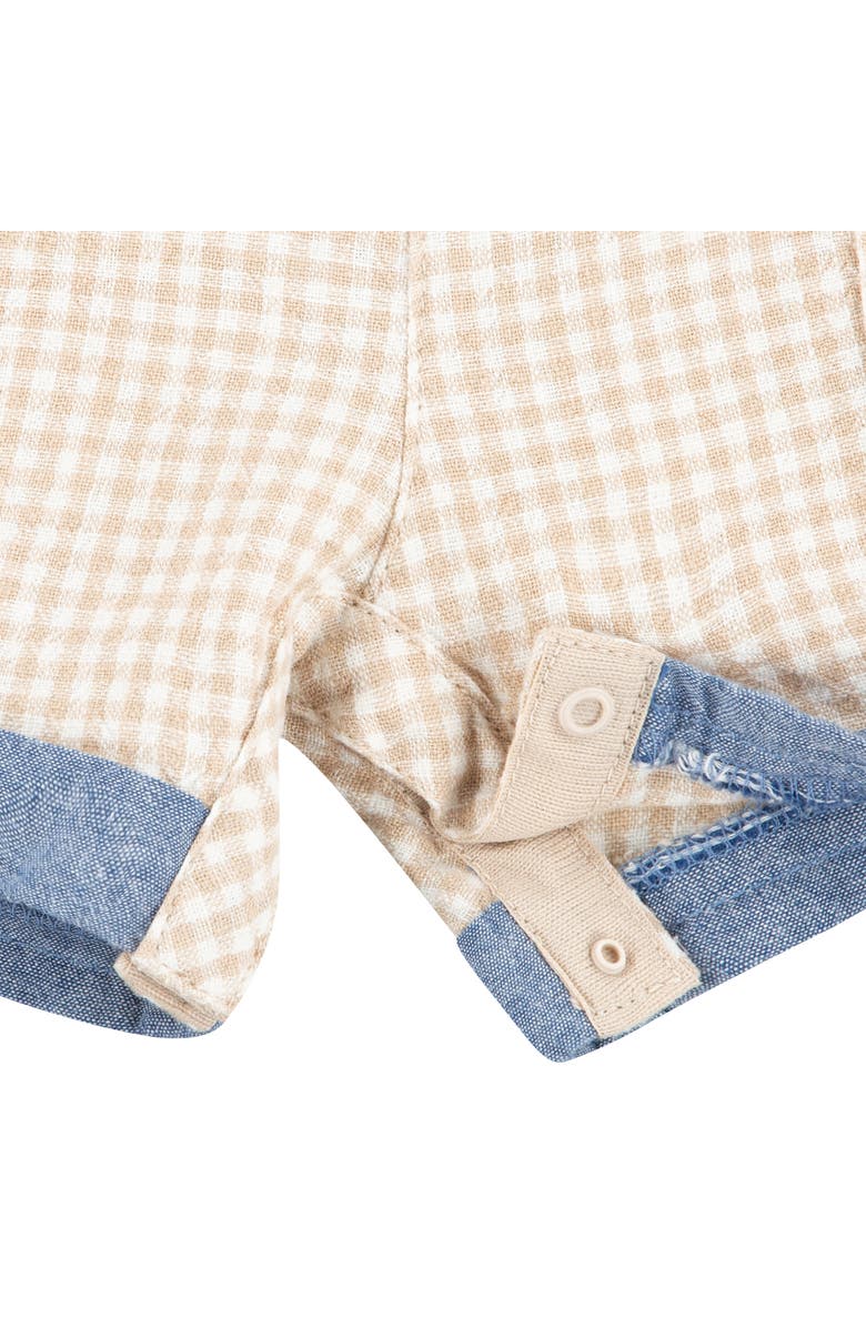 Levi's Logo Patch T-Shirt & Gingham Shortalls Set, Alternate, color, Oxford Tan