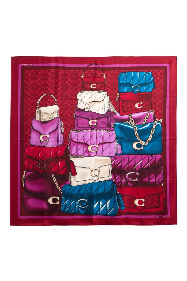 Stacked Tabby Print Silk Square Scarf, Alternate, color, RED MULTI