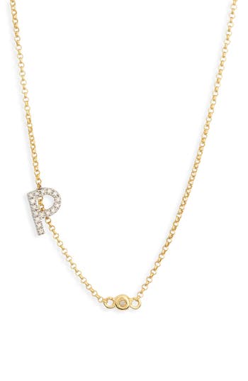 Meshmerise Bezel Diamond Initial Chain Necklace In Gold