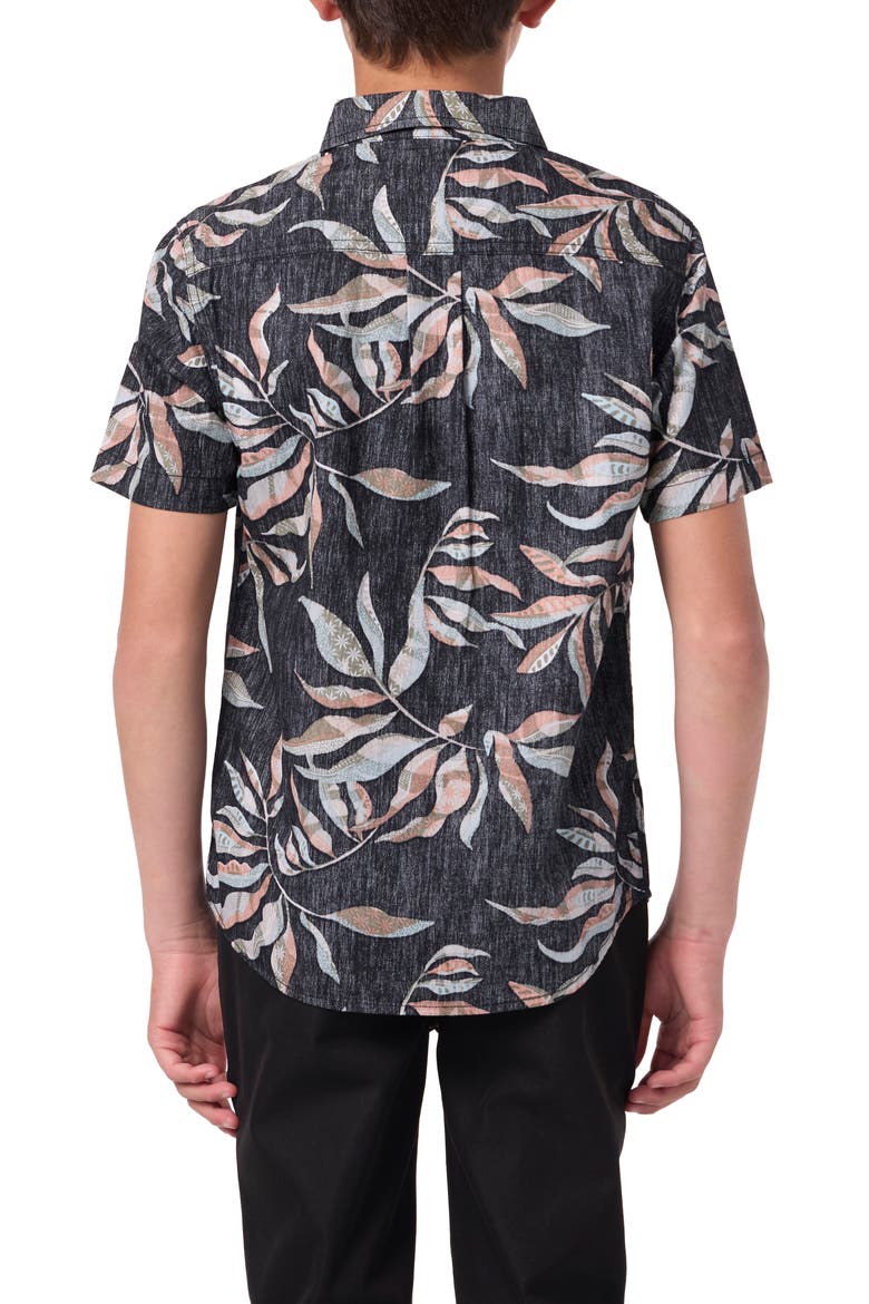 Kids' Terrace Print Short Sleeve Button-Up Shirt, Alternate, color, BLACK