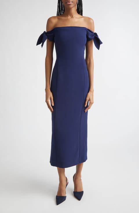 Off the Shoulder Stretch Crepe Column Dress