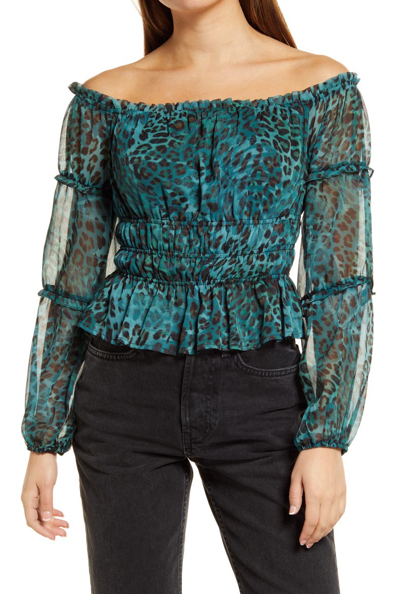 Off the Shoulder Top, Main, color, GHOST LEAF LEOPARD PRINT