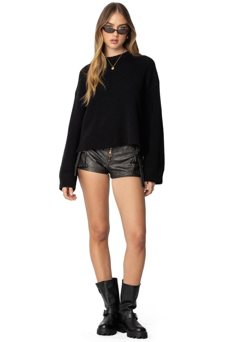 Marleen Oversize Crewneck Cotton Sweater, Alternate, color, BLACK