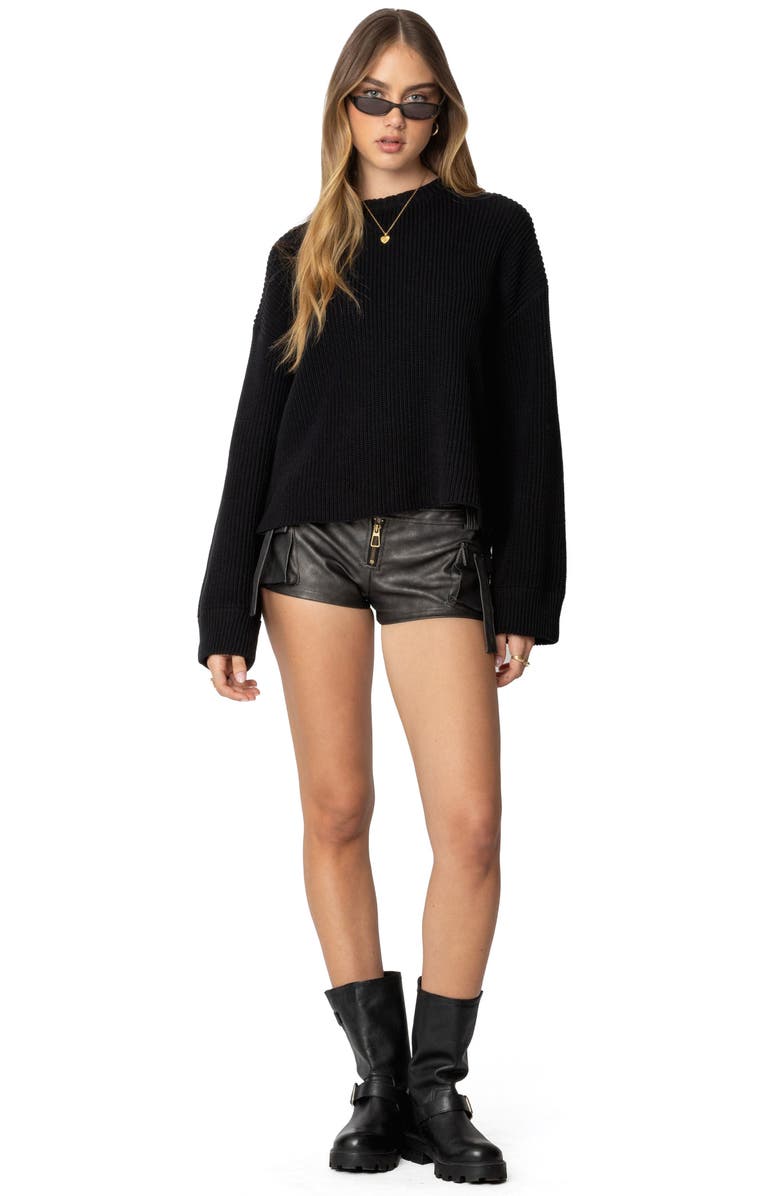 EDIKTED Marleen Oversize Crewneck Cotton Sweater, Alternate, color, Black