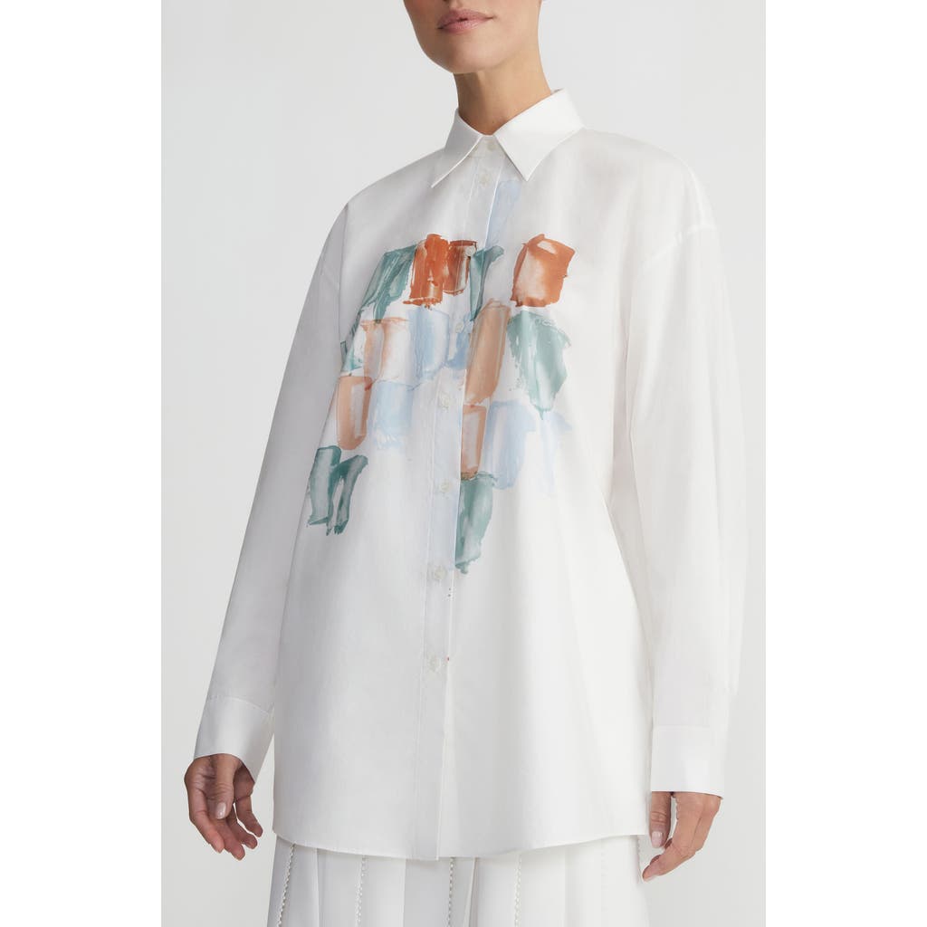 Lafayette 148 Painter's Palette Print Cotton Poplin Oversized Shirt-white Multi-l In White