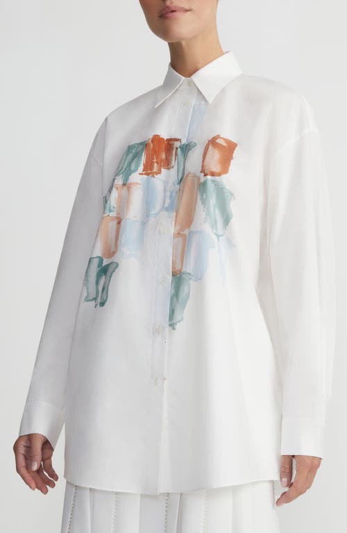 Lafayette 148 Painter's Palette Print Cotton Poplin Oversized Shirt-white Multi-l In White Multi