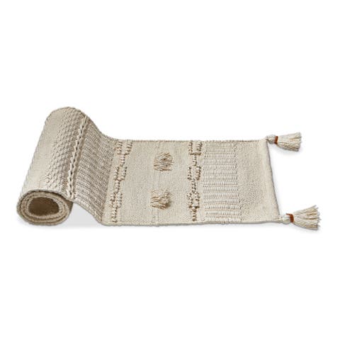 Bianca Tufted Tassel White Table Runner Cotton Spring Decor