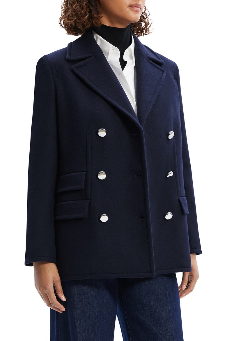 Double Breasted Wool Peacoat Blazer, Alternate, color, BALTIC