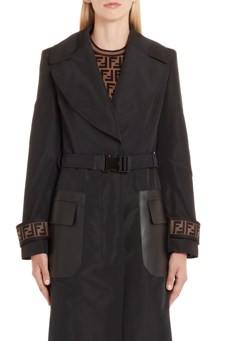 Leather Pocket Trench Coat, Main, color, BLACK