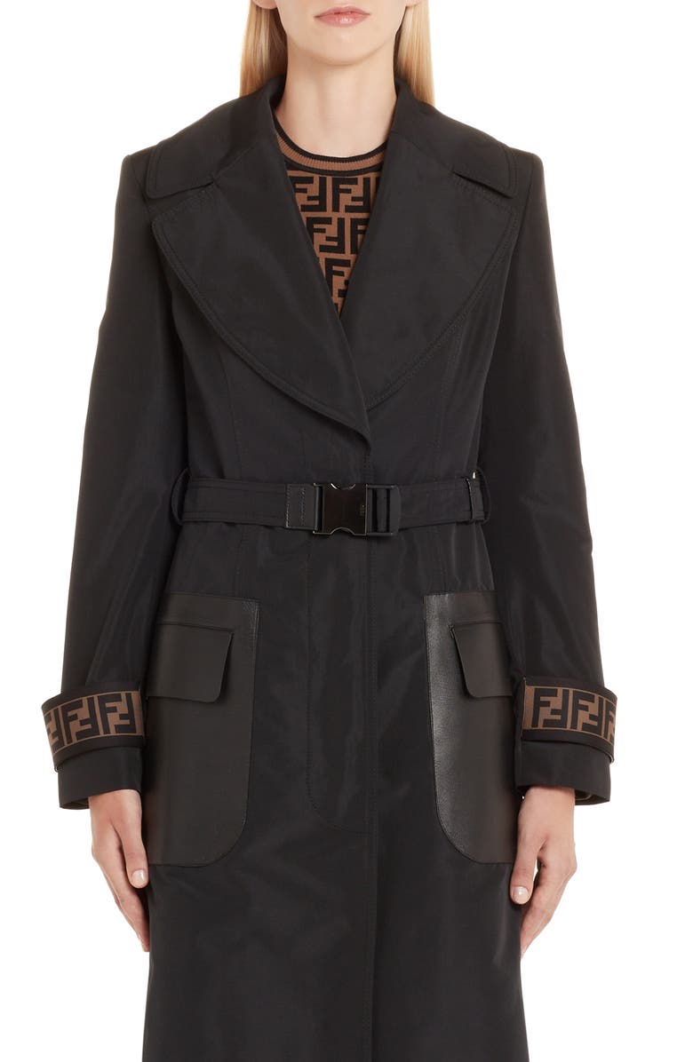 Fendi Leather Pocket Trench Coat, Main, color, 