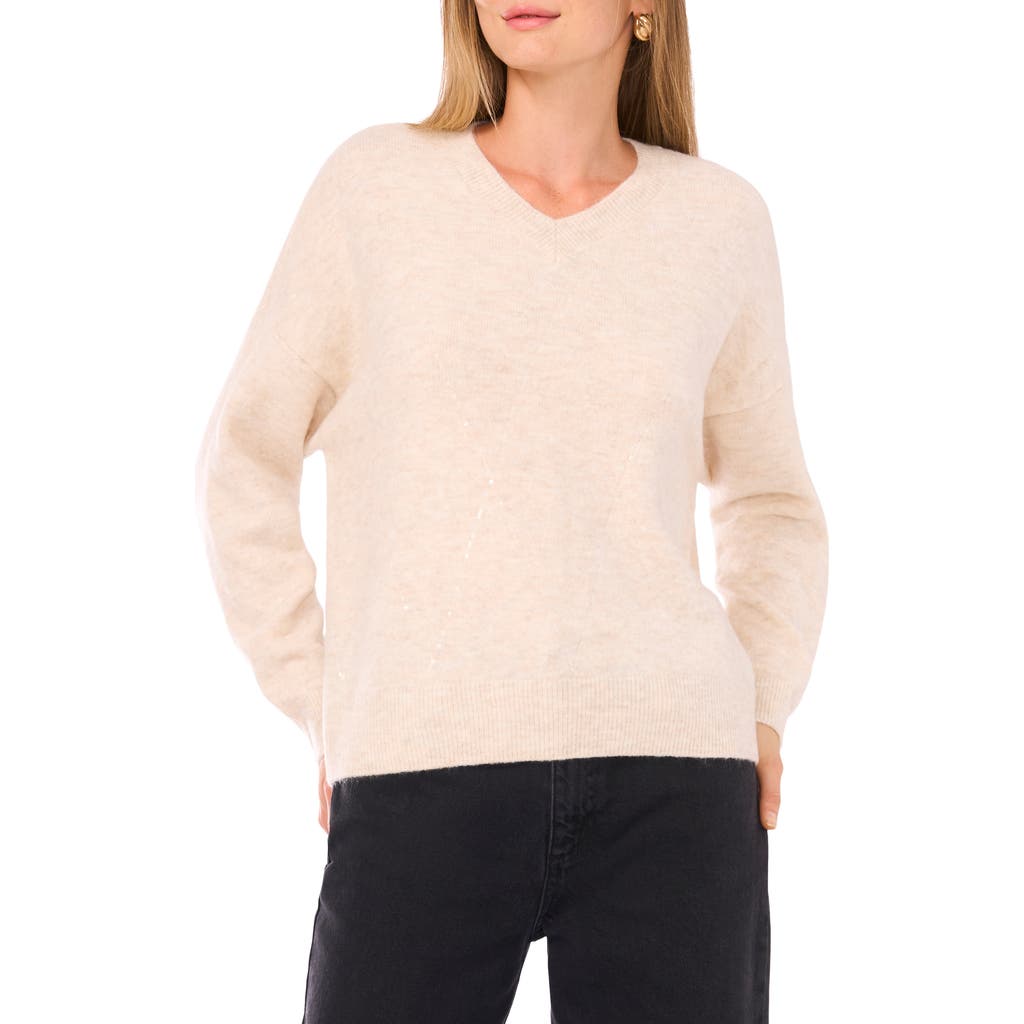 Halogen ® Argyle Sequin V-neck Sweater In Neutral