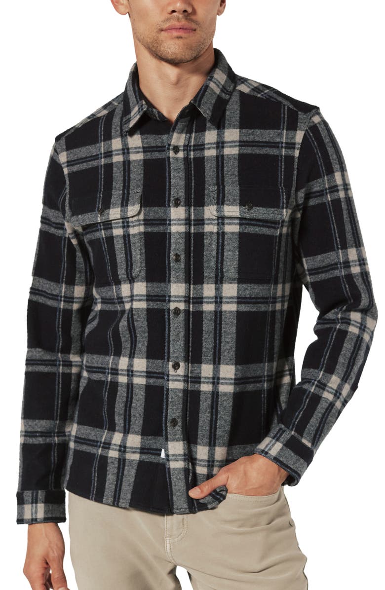 7 Diamonds Generation Plaid Stretch Flannel Button-Up Overshirt, Main, color, Navy