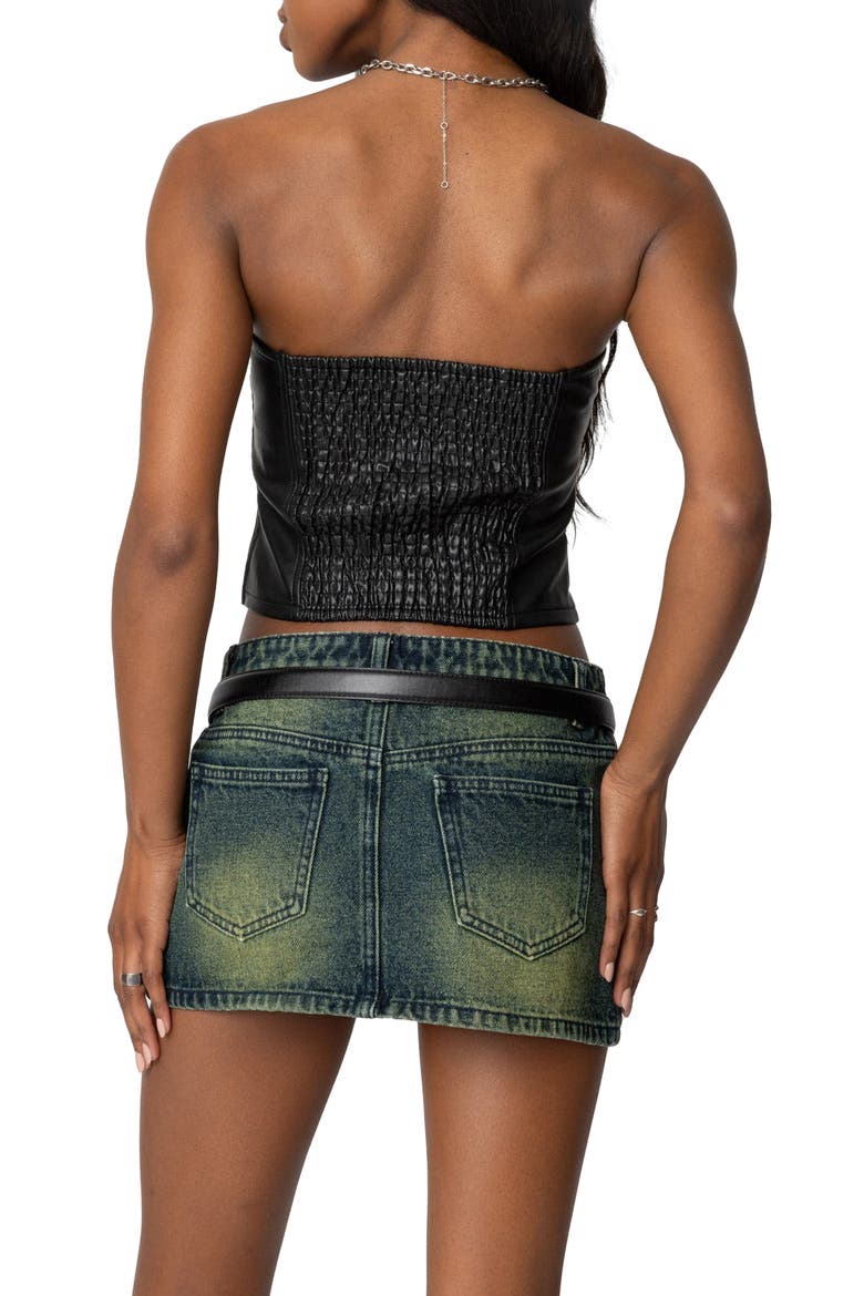 Myleigh Faux Leather Strapless Crop Top, Alternate, color, BLACK