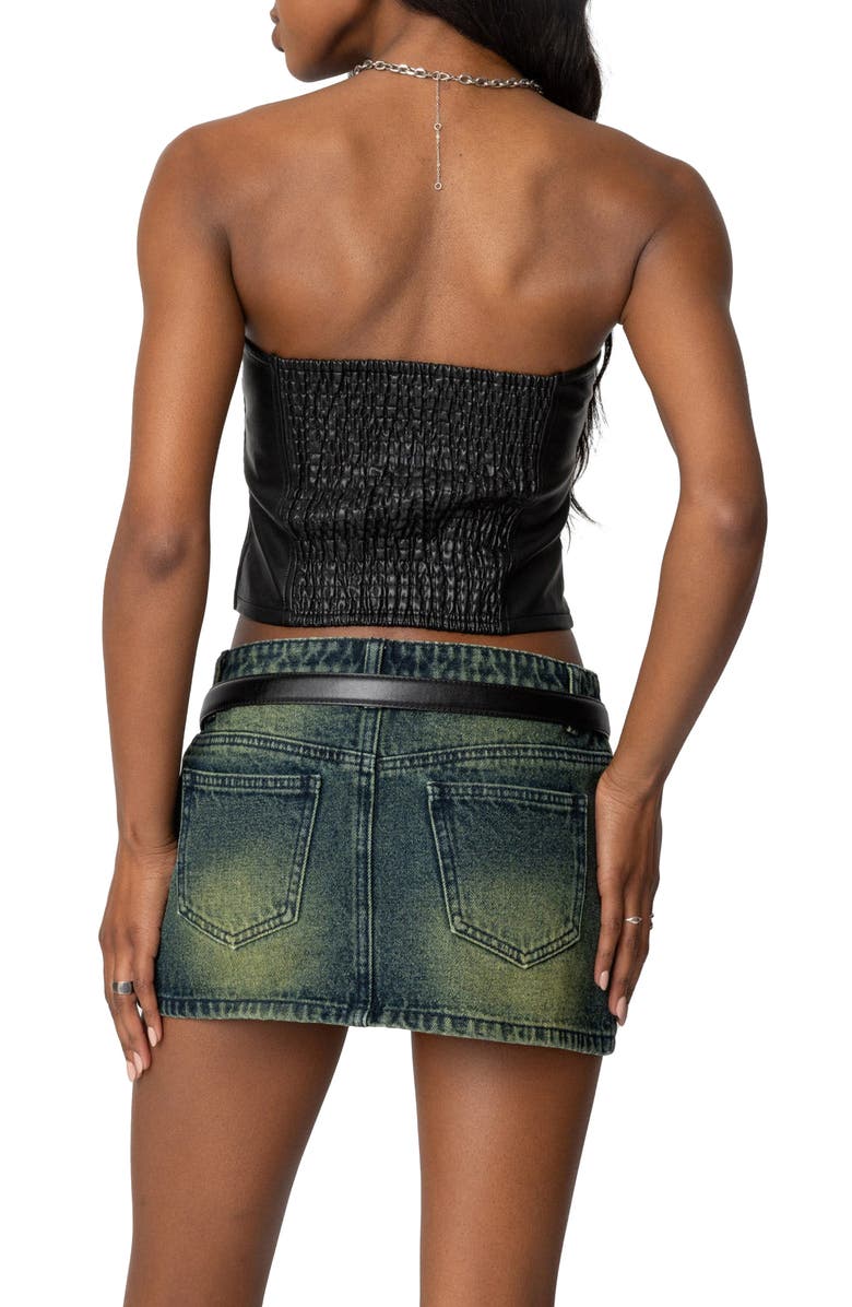 EDIKTED Myleigh Faux Leather Strapless Crop Top, Alternate, color, Black