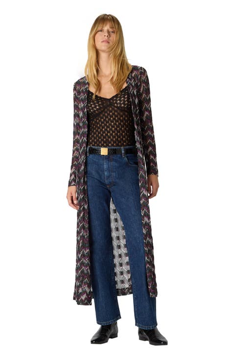 Long Cardigan In Embroidered Lace
