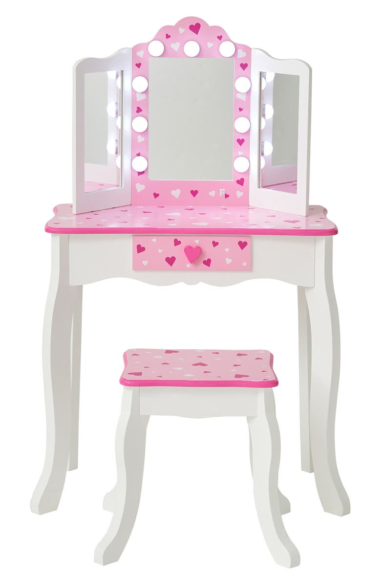 Teamson Kids Princess Gisele Sweetheart Vanity & Stool Set, Main, color, White/ Pink