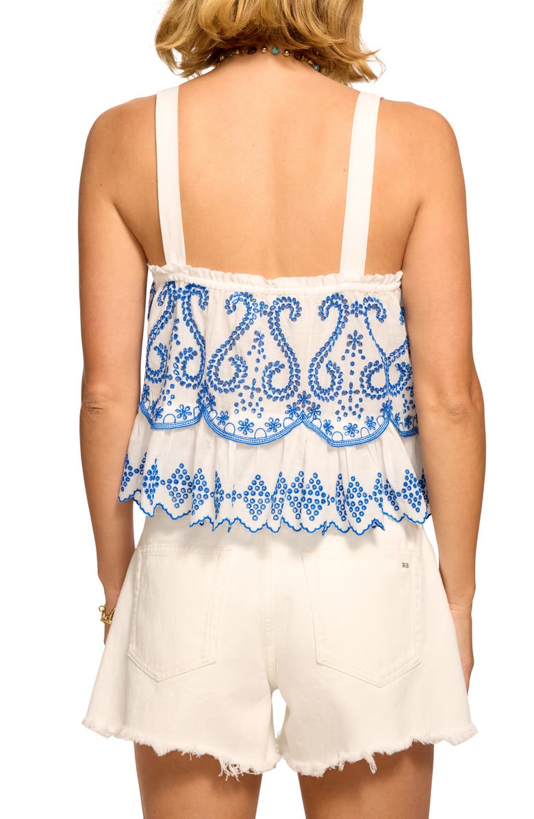 Ramy Brook Leighton Crop Cotton Cover-Up Top, Alternate, color, White / Ocean Eyelet