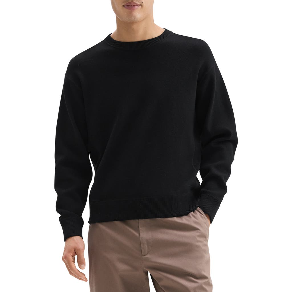Theory Round Neck Black Wool Sweater With Ribbed Hem In Black