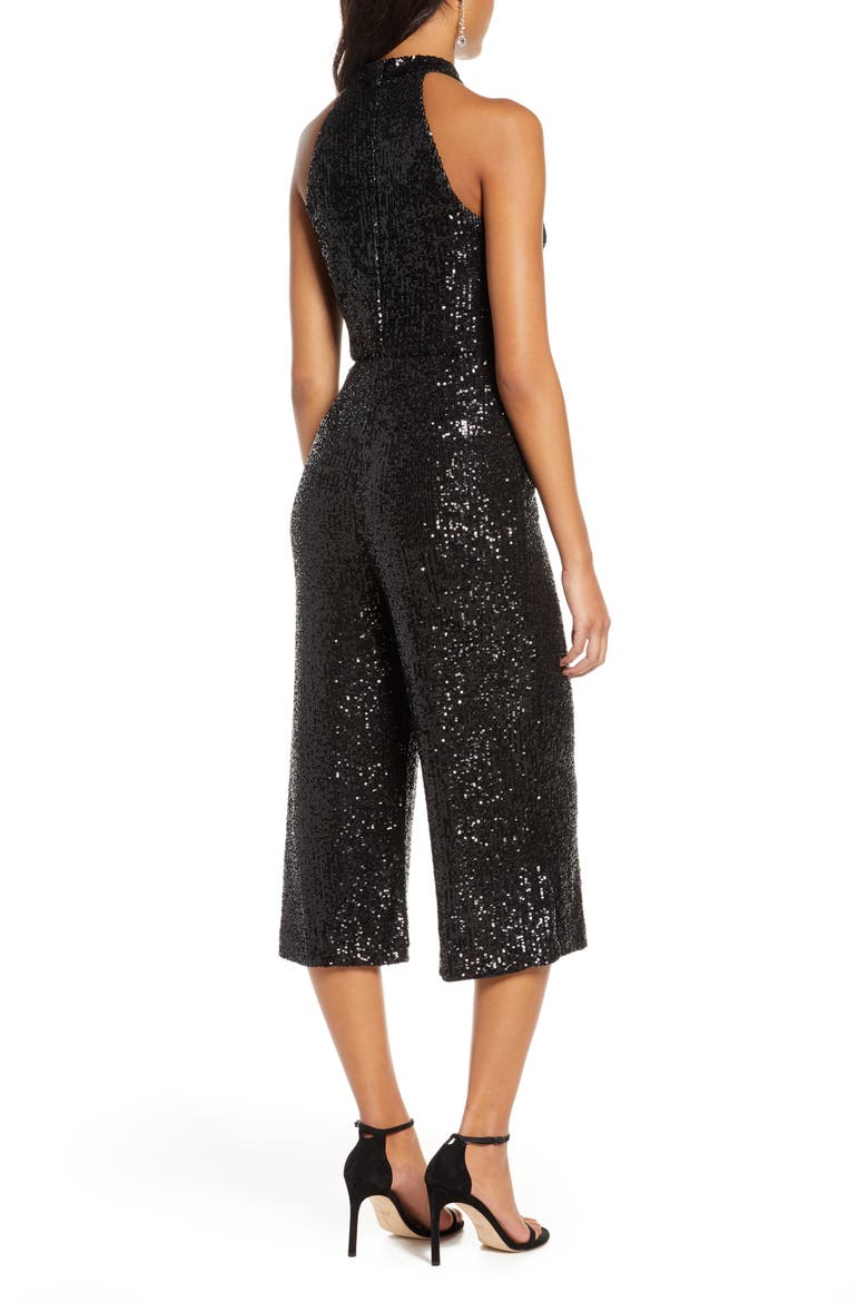 Crop Sequin Jumpsuit, Alternate, color, BLACK