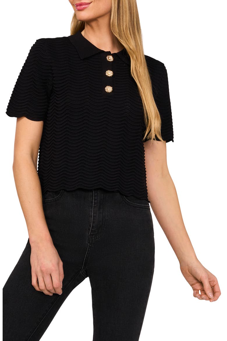 Scallop Stitch Polo Sweater, Main, color, RICH BLACK