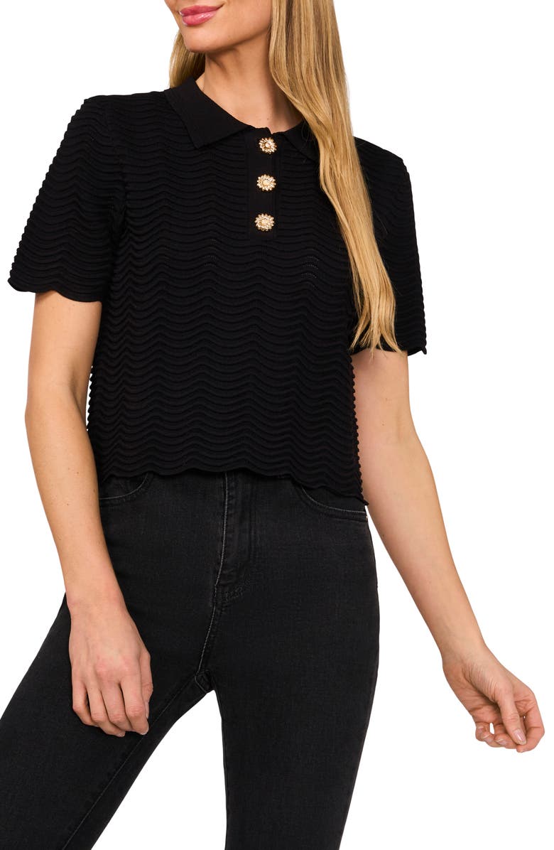 CeCe Scallop Stitch Polo Sweater, Main, color,
